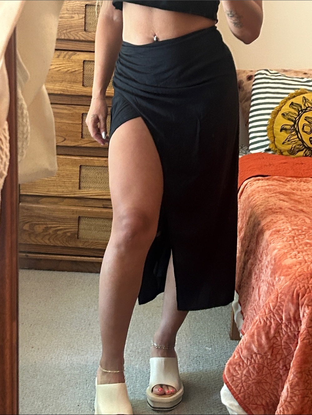 ASOS Black High-Slit Midi Skirt